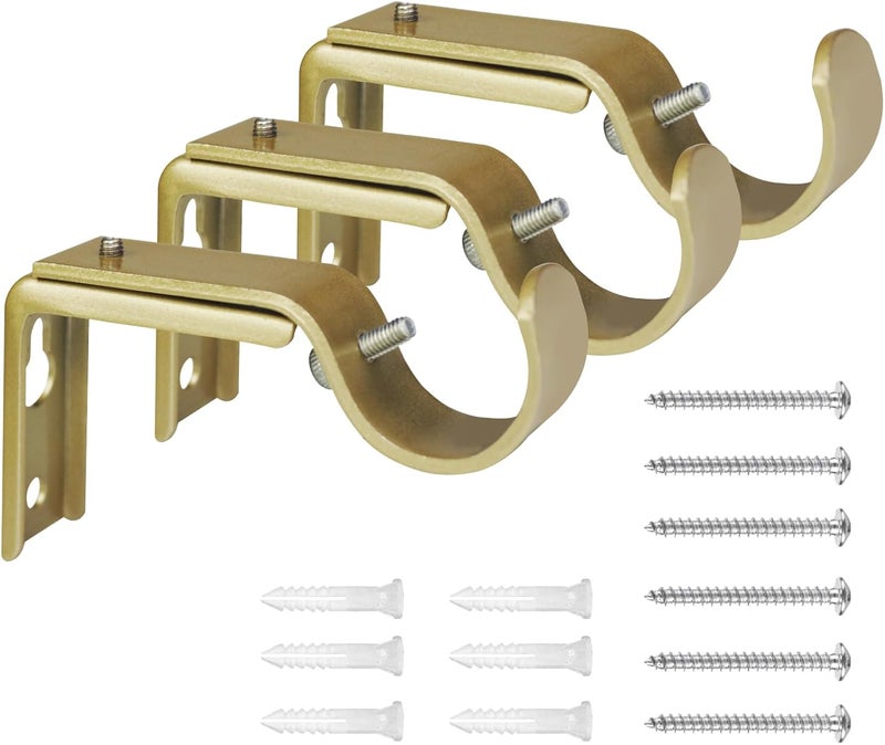 eletriace Curtain Rod Bracket Heavy Duty Adjustable Window Hardware Rod Holders Hanger for 1 inch Rods, Set of 3 (Gold-Adjustable) - Image 1